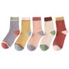 5 Pairs Candy-colored Autumn/winter New Versatile and Stylish Women's Mid-calf Socks Candy-colored Vertical Striped Mid-calf Socks