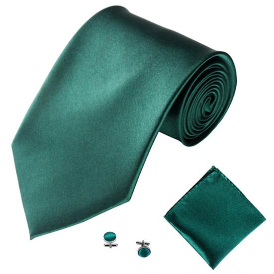 Men's Fashion Solid Color Suits Ties Necktie Cufflinks Hanky Set Tuxedo Suit