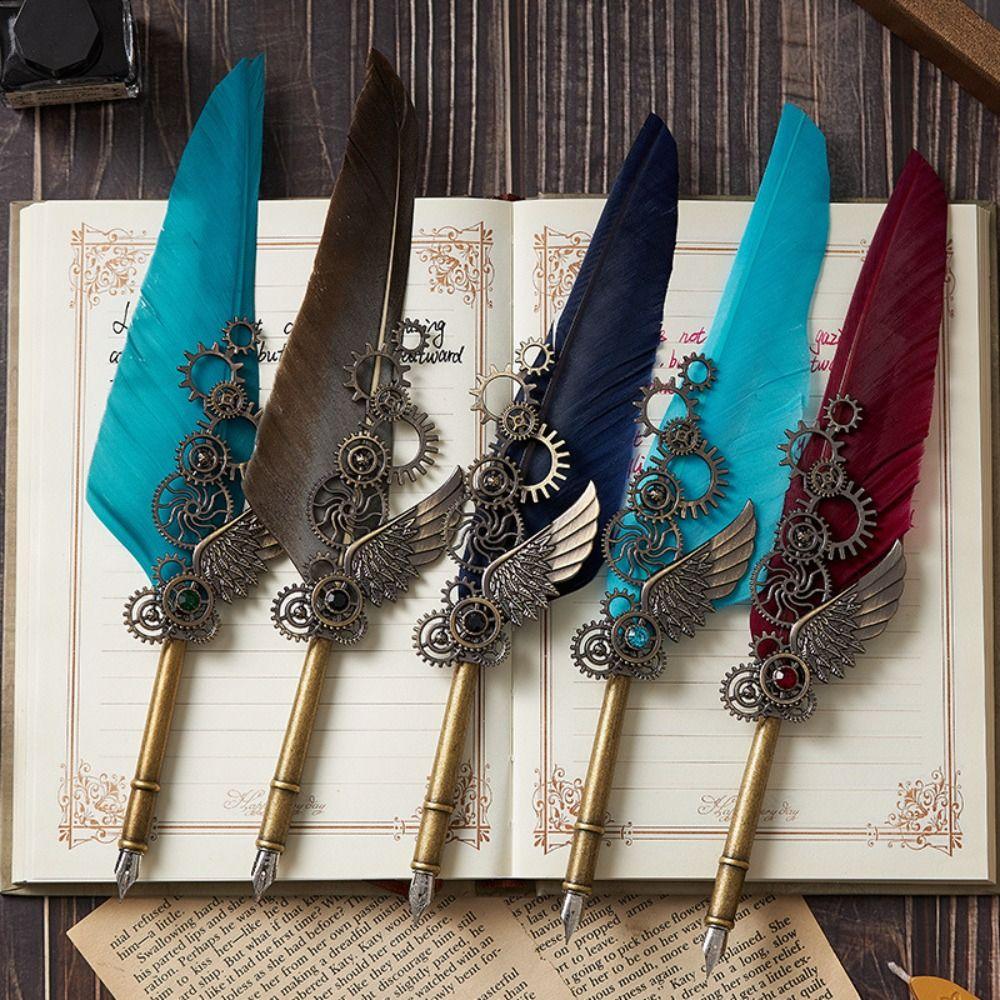 Pen Gift Boxed Dipped ink pen Fountain Pen with Ink Quill Feather Dip Pen with 5 Nib Set