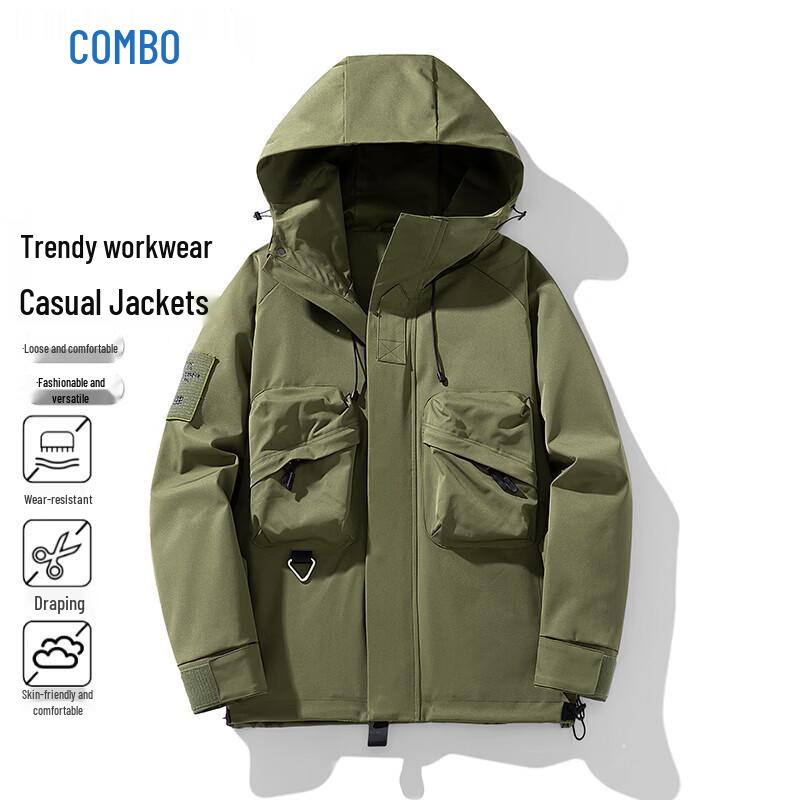 Men's Techwear Windbreaker Tactical Hooded Hiking Jacket