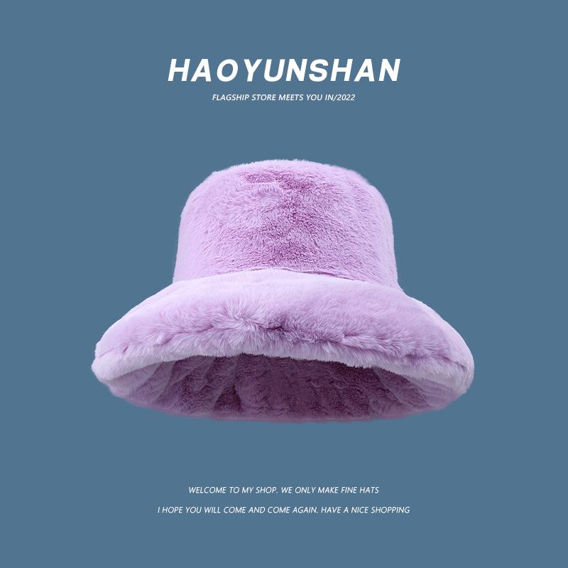 Oversized Plush Fluffy Bucket Hat Women Female Fashion Faux Fur Autumn Winter Hat Large Warm Clouds Fisherman Cap Luxury Hat