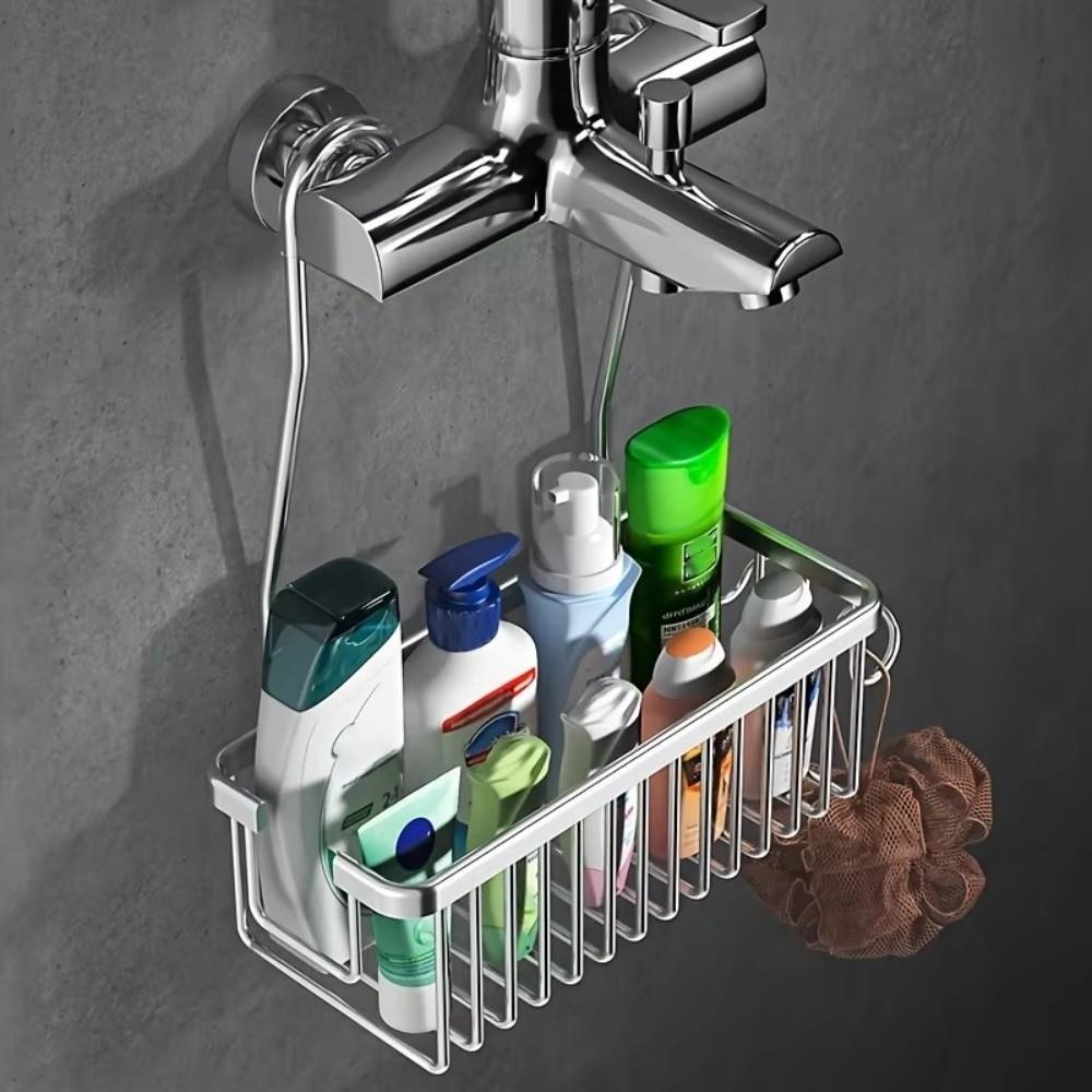 Подвесная корзина для ванной без сверления, полка для туалета и душа, аксессуары для хранения банных принадлежностей