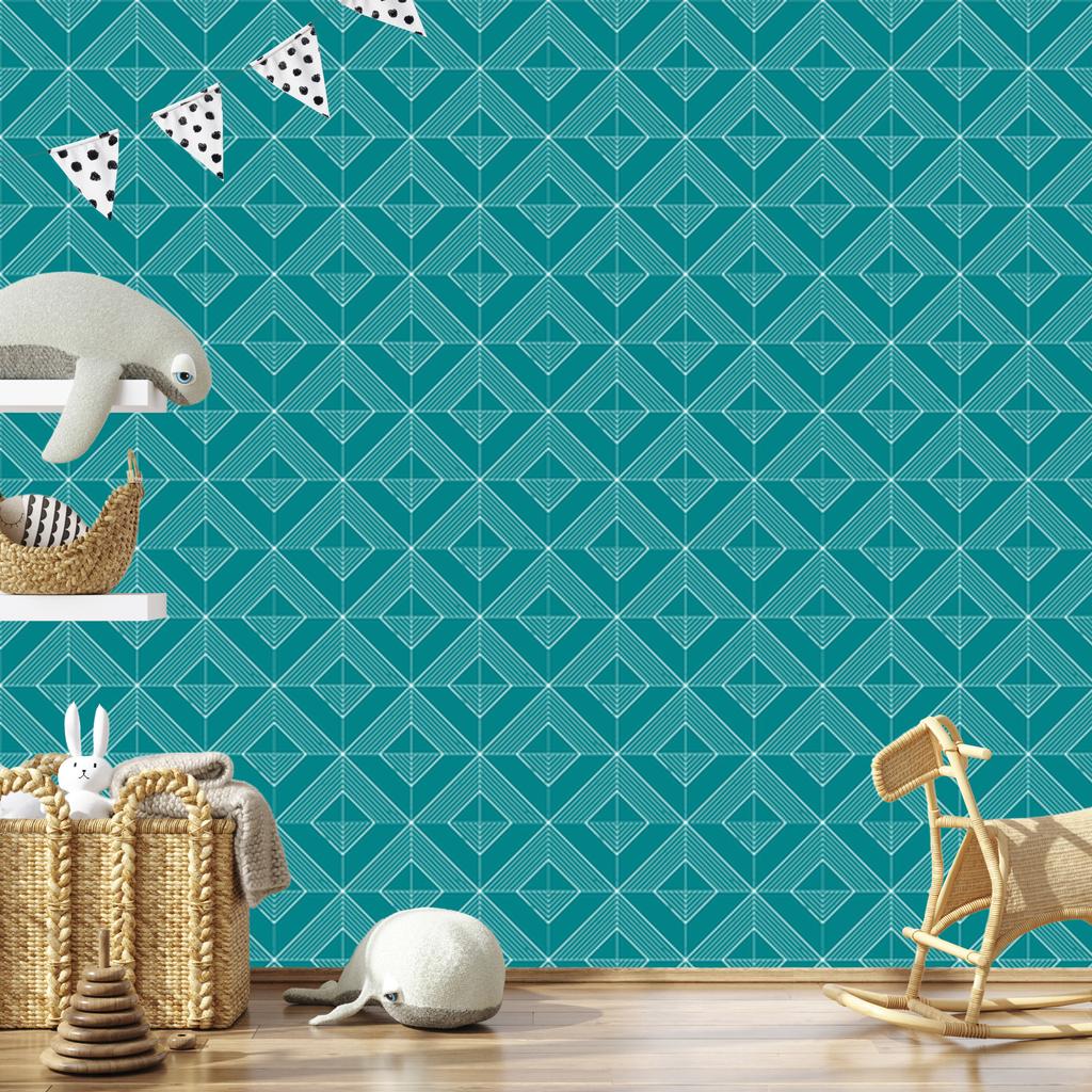 Wallpaper Geometric rhombuses turquoise, center turquoise 50x1000