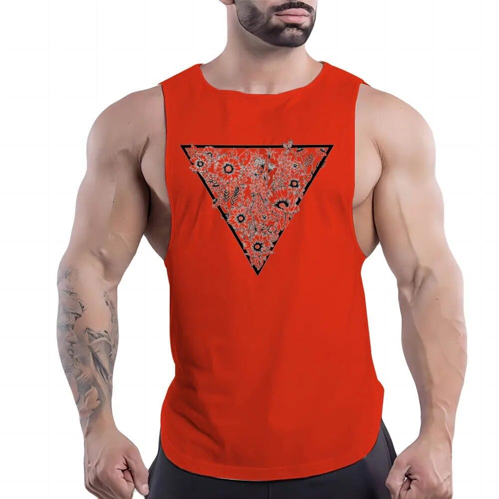 Summer Adult Men'S Fitness Outdoor Crew-Neck Vest Creative Triangle Pattern 2d Print Breathable Stylish Sleeveless Shirt