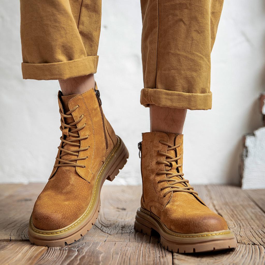 High Quality Men Chelsea Boots Genuine Leather Ankle Boots for Men Trendy Motorcycle Boots High-top Hiking Work Casual Men Boots