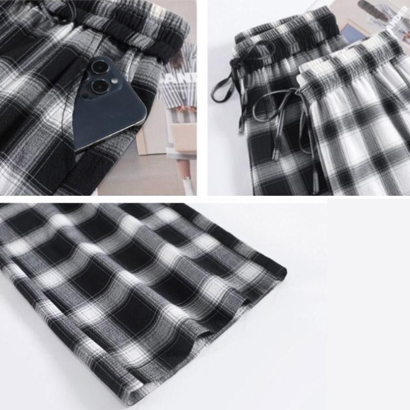 Летние спортивные штаны женские черно-белые брюки в клетку женская мода винтажные мешковатые тонкие брюки женская повседневная одежда