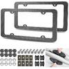 Carbon Fiber License Plate Frames- Black Plastic Car Tag Holder, 2 Pack 2 Hole Front Rear Bracket With Screw Caps And Car Door Handle Stickers