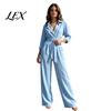 Women Wide Leg Pants V Neck Long Sleeves Jumpsuit, Collared One Piece Romper with Breathable Jumpsuits Belt, Solid Color Dressy Casual Fall Outfits