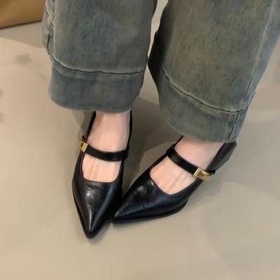 Одно слово с маленькими кожаными туфлями, женский простой и универсальный офисный темперамент, одинарные туфли, заостренный носок, туфли Мэри Джейн с неглубоким вырезом