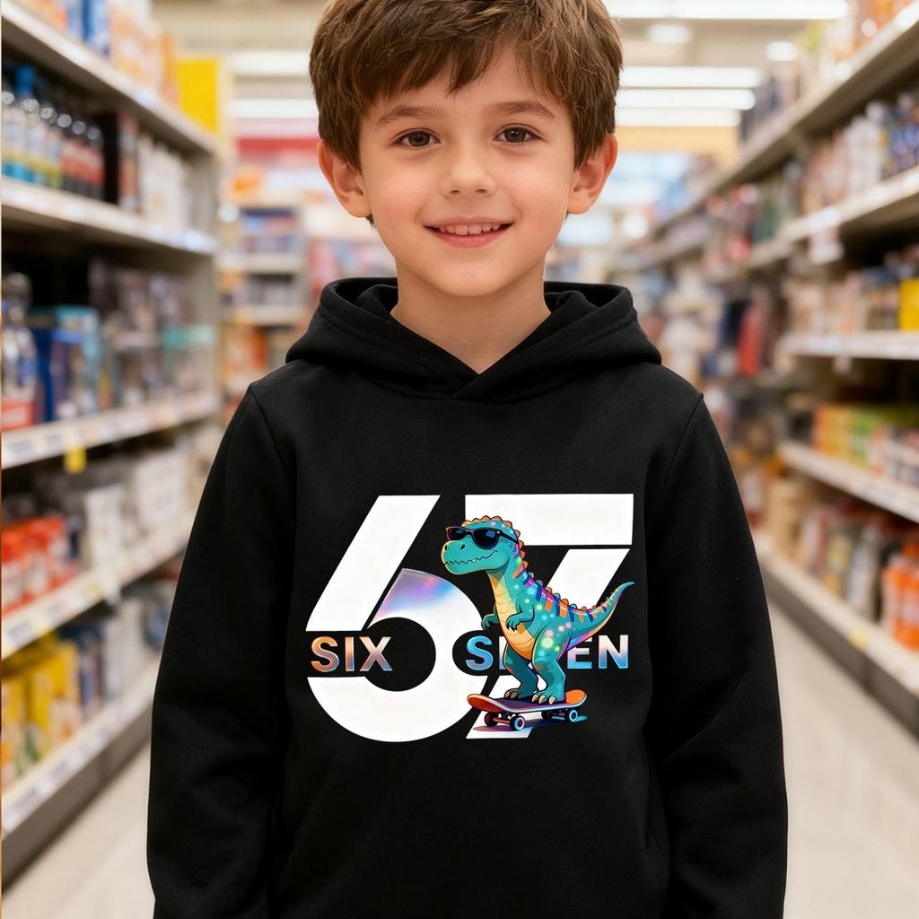 Stylish Hoodie/Sweatshirt for Boys and Girls – Dinosaur 67 Cartoon Print – Perfect for Cool Boys