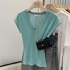 Женская одежда Лето 2024 Новые Все сочетающиеся Однотонные Модные Минималистичные Футболки с круглым вырезом и коротким рукавом Облегающие Трикотажные Топы