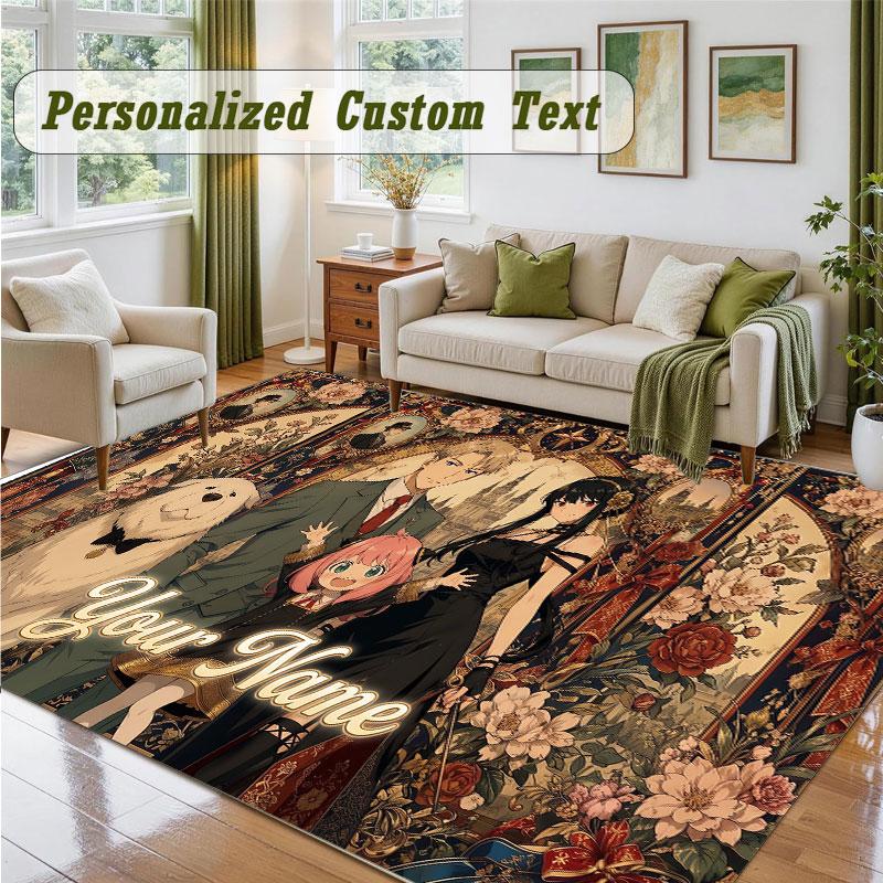 Crystal Velvet Square Rug Custom NameSpy × Family Pattern Non Slip Home Floor Decor Rug