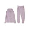 Color Block Hooded Zip-Up Top And Elastic Waist Cuffed Pants Casual Set Women Sets Purple 962317707-4