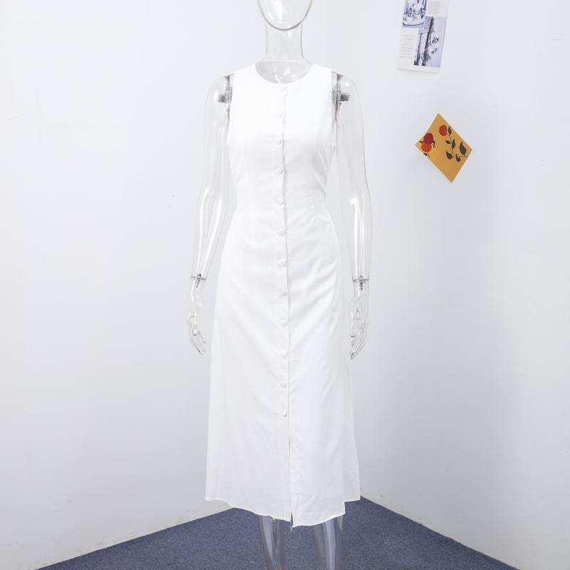 Элегантное длинное платье без рукавов, женское, облегающее, однотонное, с О-образным вырезом, однобортное, А-силуэтное, платья, лето 2025, новые женские модные платья