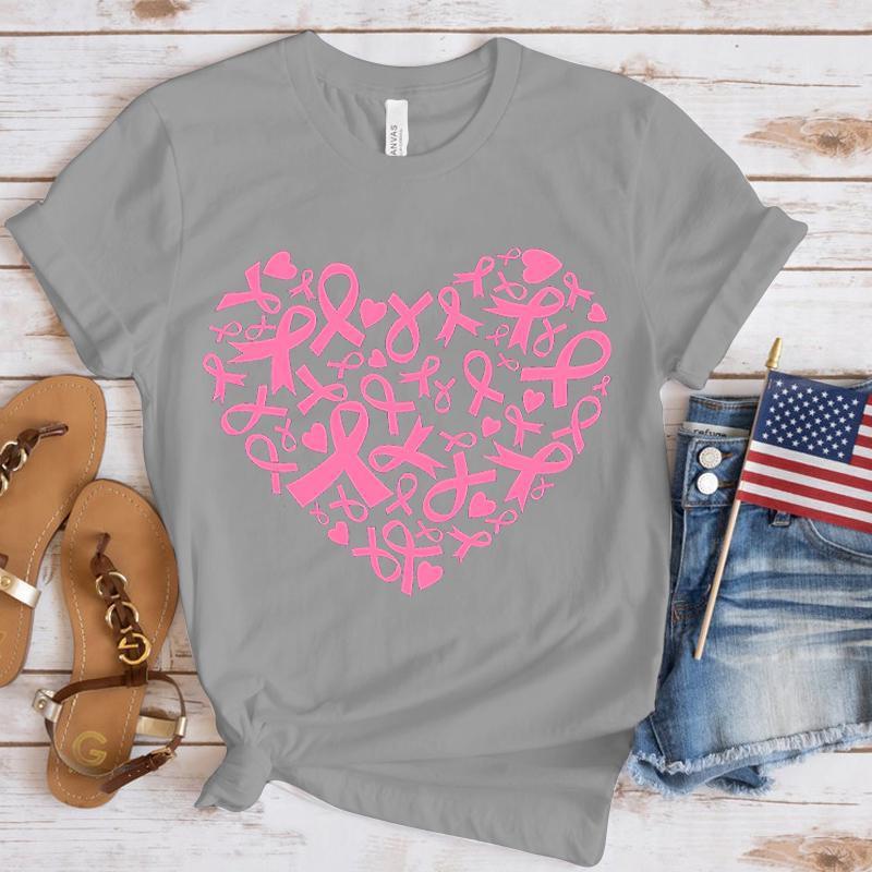 Shortsleeved Tshirts A Casual and Stylish Summer Item Feature A Heart Design To Raise Awareness of Breast CancerPersonality