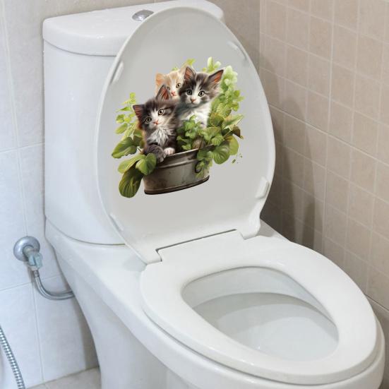 Наклейка на унитаз, зеленое растение, кошачий узор, наклейка на крышку унитаза, элегантная наклейка на стену для украшения домашней ванной комнаты