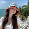 Stripe Rainbow Straw Hat Weave Beach Fisherman Hat Breathable Sunscreen Bucket Hat  Girls