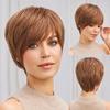 HAIRCUBE Bob Pixie Cut Light Brown Layered Remy Human Hair Wigs with Bangs Short Natural Wave Human Hair Machine Made Wigs for Women Afro