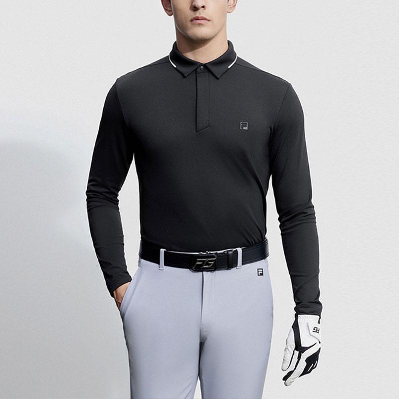 Fila Поло с длинным рукавом Golf Series однотонное Elite Мужские топы Насыщенно-черный A11M345209FBK