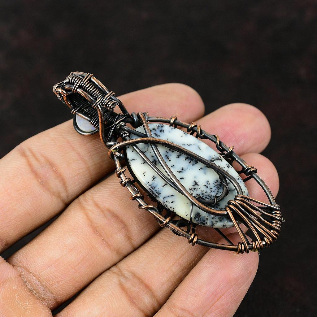 Дурной глаз дендрит опал драгоценный камень медная проволока обернутая подвеска медные украшения ручной работы подвеска радужный лунный камень дурной глаз ювелирные изделия подарок для него