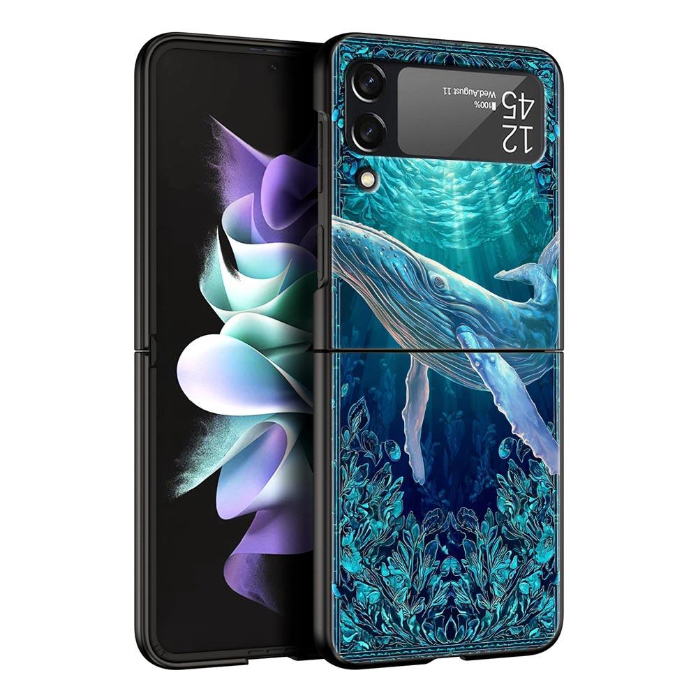 Синяя рыба Океана Жесткий ПК Чехол для Телефона Для Samsung Galaxy Z Flip 7 6 5 4 Черная Крышка Для Galaxy Z Flip 3 Складной Корпус Fundas Capas