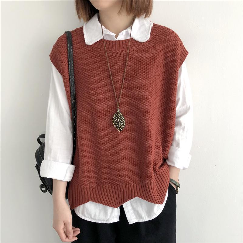 Женские трикотажные жилеты, модные, простые, неровные, осенние, однотонные, свободные, с круглым вырезом, без рукавов, свитера, мягкие, свободные, повседневные, жилеты