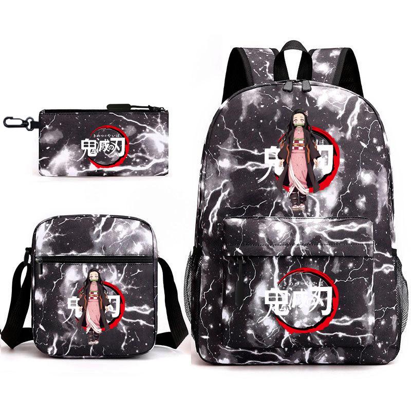 New Schoolbag Animation Three-piece Set Heat Transfer Schoolbag Small Shoulder Pencil Bag Primary and Secondary School Students Backpack