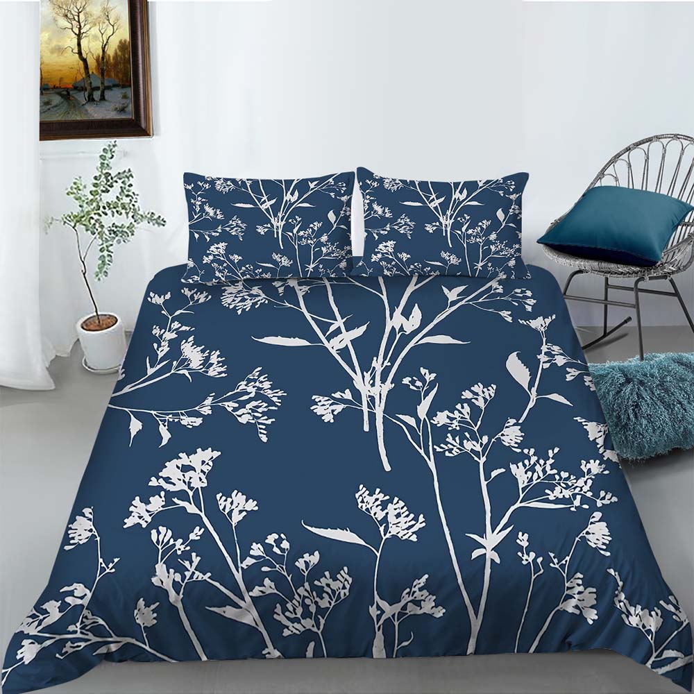 Branch Print Quilt Cover Pillowcase 2 or 3 Pieces of Plant Bedding Set Single Bed Double Bed Full Size Washable Zippered Bedding