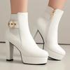 Платформа Женские Ботильоны Осенне-Зимняя Обувь Мода Высокий Каблук Черный Белый Вечеринка Танцевальная Обувь Большой Размер Водонепроницаемая Обувь
