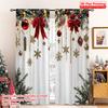 2D Flat Printing 2pcs Merry Christmas Curtain Red Bow Durable 100% Polyester Fabric Without Electricity Spring Party & Holiday