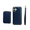 For iPhone 17 Case Detachable Zipper Card Bag PU TPU Kickstand Phone Case with Strap