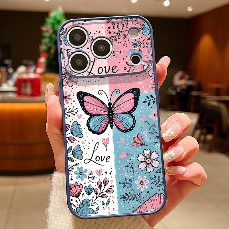 Blue Pink Butterfly Floral Pattern For iPhone 17 Pro Max Funda iPhone 16 15 14 13 Pro Max Skin Feeling Magnetic For Magsafe Shockproof Bumper Cover