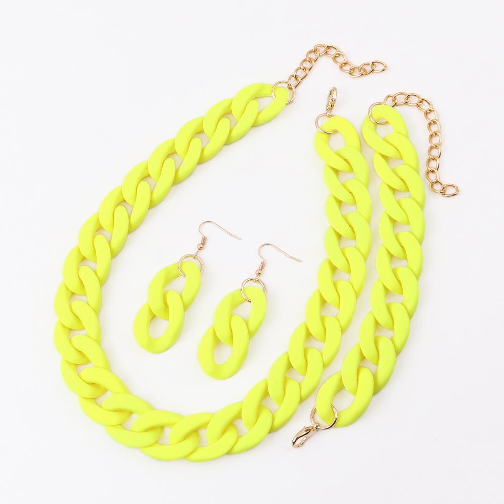 Acrylic Chunky Chain Necklace for Women Bohemain Chains Choker Earrings Bracelet Jewelry Set