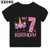 My 1 2 3 4 5 6 7 8 9 th Years Birthday Unicorn Print Cute Girls Clothes Summer Short Sleeve Kids T shirt Baby Boys TShirts