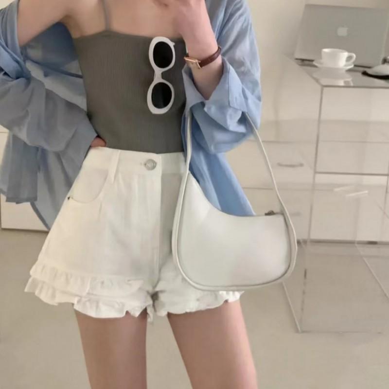 Minimalist Genuine Leather Crossbody Bag Women Irregular Crescent Shape Small Shoulder With Zip