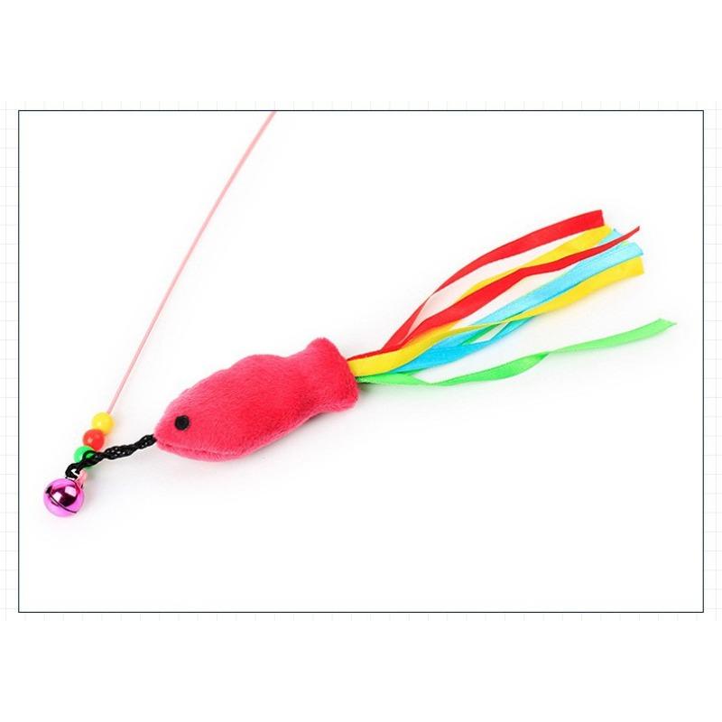 Мидо Кэт Стик, Стальная Проволока Рыбка, Эластичная Игрушка для Кошки, Игрушка для Интерактивной Игры с Кошкой с Колокольчиком и Перьями