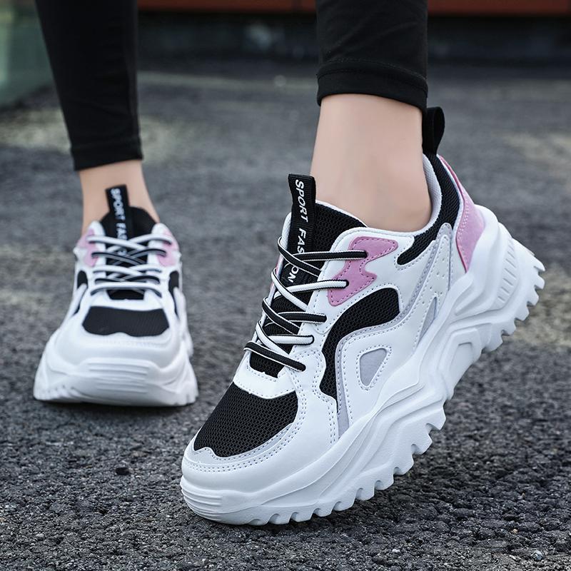 Женская обувь на высоком каблуке с толстой подошвой, весенне-осенняя женская резиновая легкая спортивная обувь для бега на открытом воздухе для фитнеса и улицы