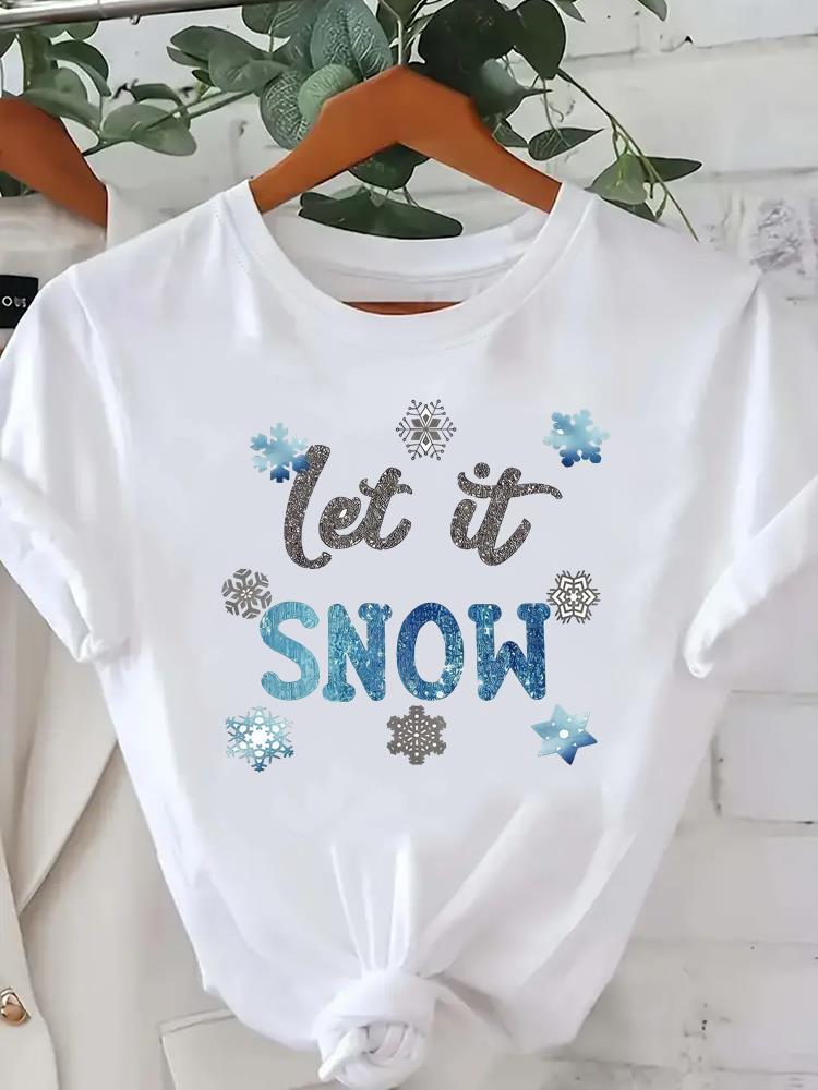 (Asian Size) Tree Lovely Style Cute New Year Tee Merry Christmas Festival O-neck Clothing Women's Top T Print Fashion Ladies Graphic T-shirts