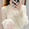 Wooden Ear Lace Bottoming Shirt Women's Spring and Autumn Inner Fashion Western Style Flared Sleeve Gauze White Turtleneck Mesh Top