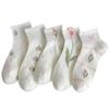 Lolita Socks for Women's Spring and Summer, Low-top Tulip White Short Socks, Sweet Student Cotton Socks