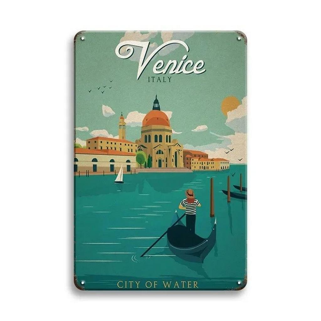 Vintage Travel Metal Sign Retro City Poster Tin Plaque for Home Bar Pub Cafe Decoration Paris Britain Venice New York Chicago Sy