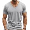 Мужская летняя футболка с короткими рукавами и V-образным вырезом, однотонная, быстросохнущая, свободная, средней длины, топ для занятий спортом, офиса, свиданий