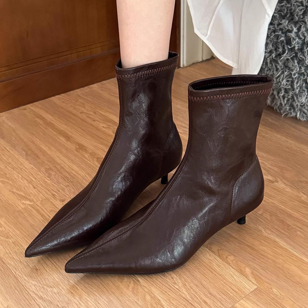 Модные женские ботильоны с острым носком, брендовые кожаные офисные туфли на среднем каблуке, зима 2025 года, трендовые сексуальные туфли-лодочки для вечеринок, туфли-лодочки Chelsea Botas Mujer