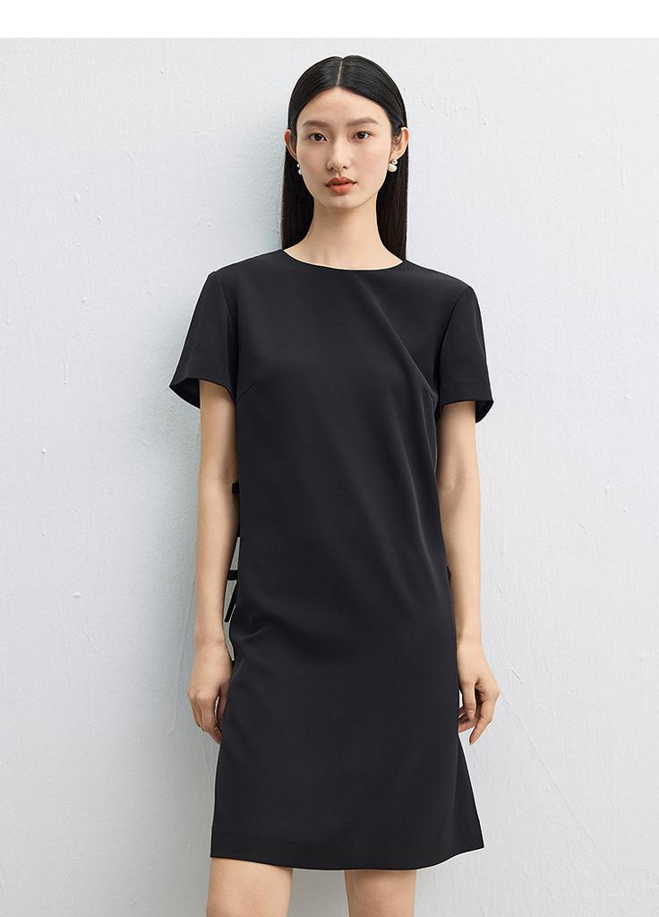 Qianjin style bow round neck short sleeved dress