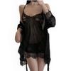 Babydoll Sexy Lingerie Floral Lace Cute Gown Camisole Nightgown Half Slip Sexy Underwear Set [PHCOMRICH] See-through (Black, S)