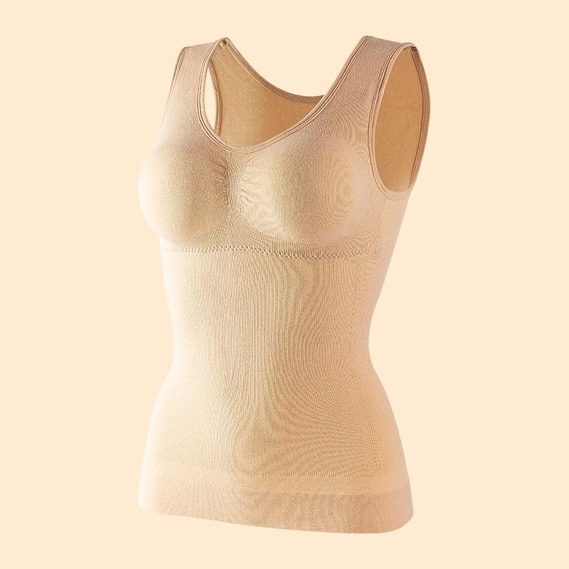 Double-Layer Seamless Body Shaping Vest for Women - Tummy Control & Waist Cincher Sports Base Layer, Pure Cotton with Chest Pads