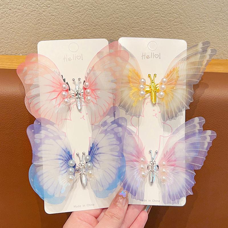 Красочные крылья, большая бабочка, жемчужная заколка для волос, детские милые милые аксессуары для волос