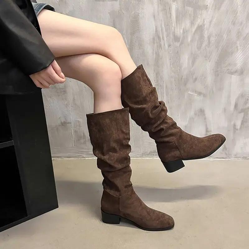 Women's Half High Boots Hot Retro Large Size Warm Ladies Mid Calf Shoes Designer Luxury Spring 2024 Sale On Promotion Waterproof