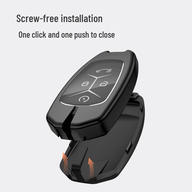 Compatible with Lynk & Co 03: Alloy Key Case, Metal or Leather Key Shell with Buckle and Rope.
