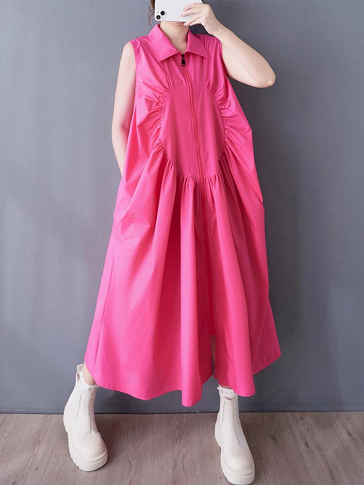 Xitao Платье с застежкой-молнией и плиссированными лацканами GYX1549